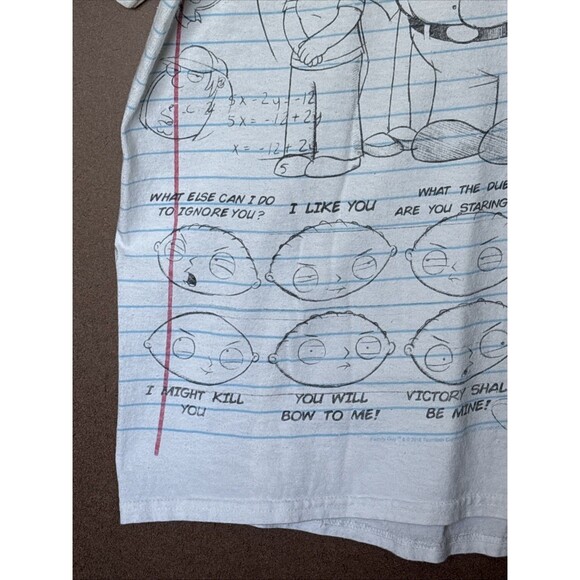 Family Guy Tee Cartoon TV Show Sketch Pad Math Homework Graphic Liquid Blue Sz L - Picture 12 of 14